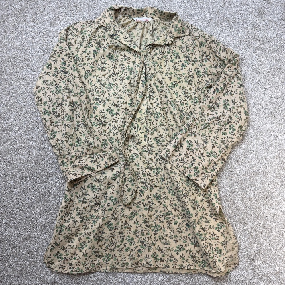 Vintage 70s 80s Laura Mae Kaftan Robe Women Large Beige Floral Flannel Sleepwear